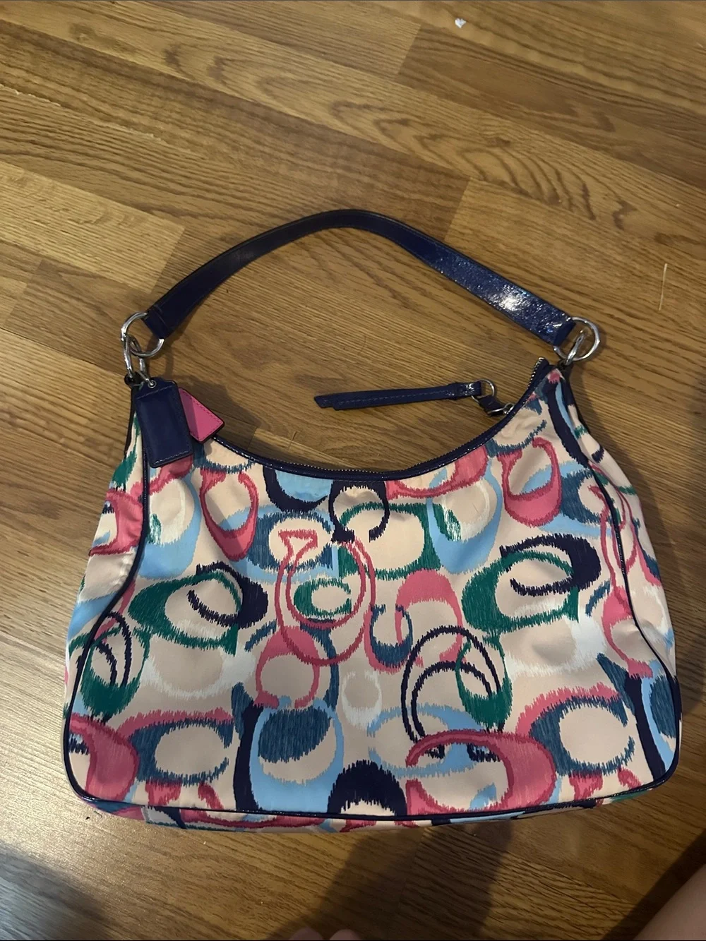 Coach Multicolor Circular Signature Shoulder Bag with Navy lining 2013